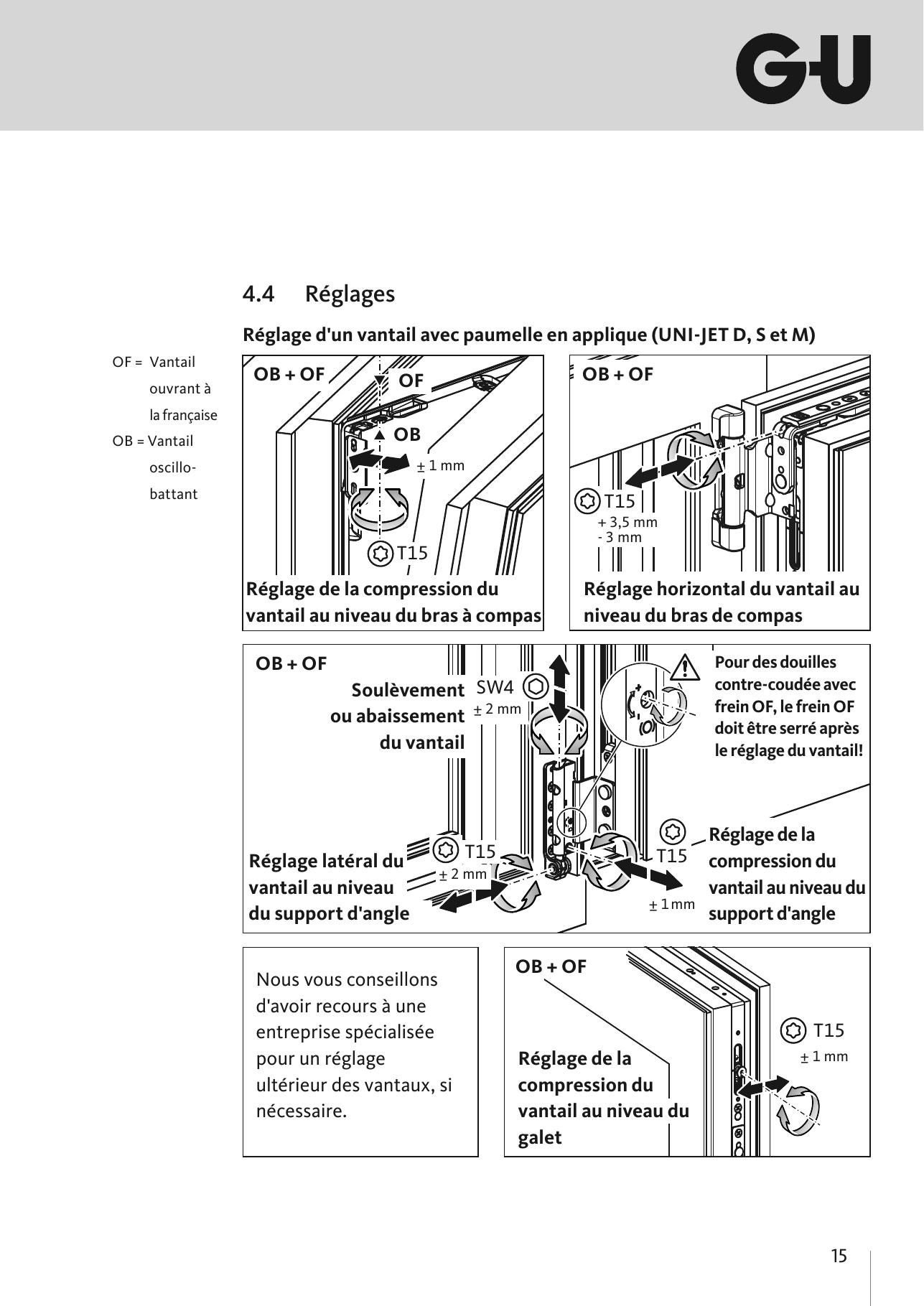 Notice G-U UNI-JET : réglages du vantail